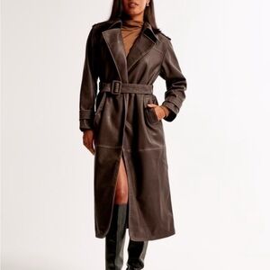 Abercrombie & Fitch Dark Brown Leather Trench Coat